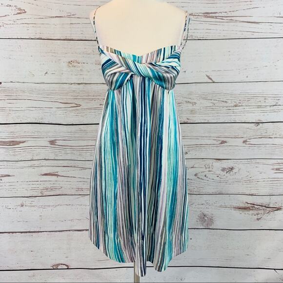 Ann Taylor LOFT slip dress stripes teal - Picture 1 of 5